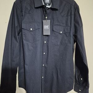 FRYE Pearl Snap Long Sleeve Button Down Shirt. Black. Mens Size Large. NWT